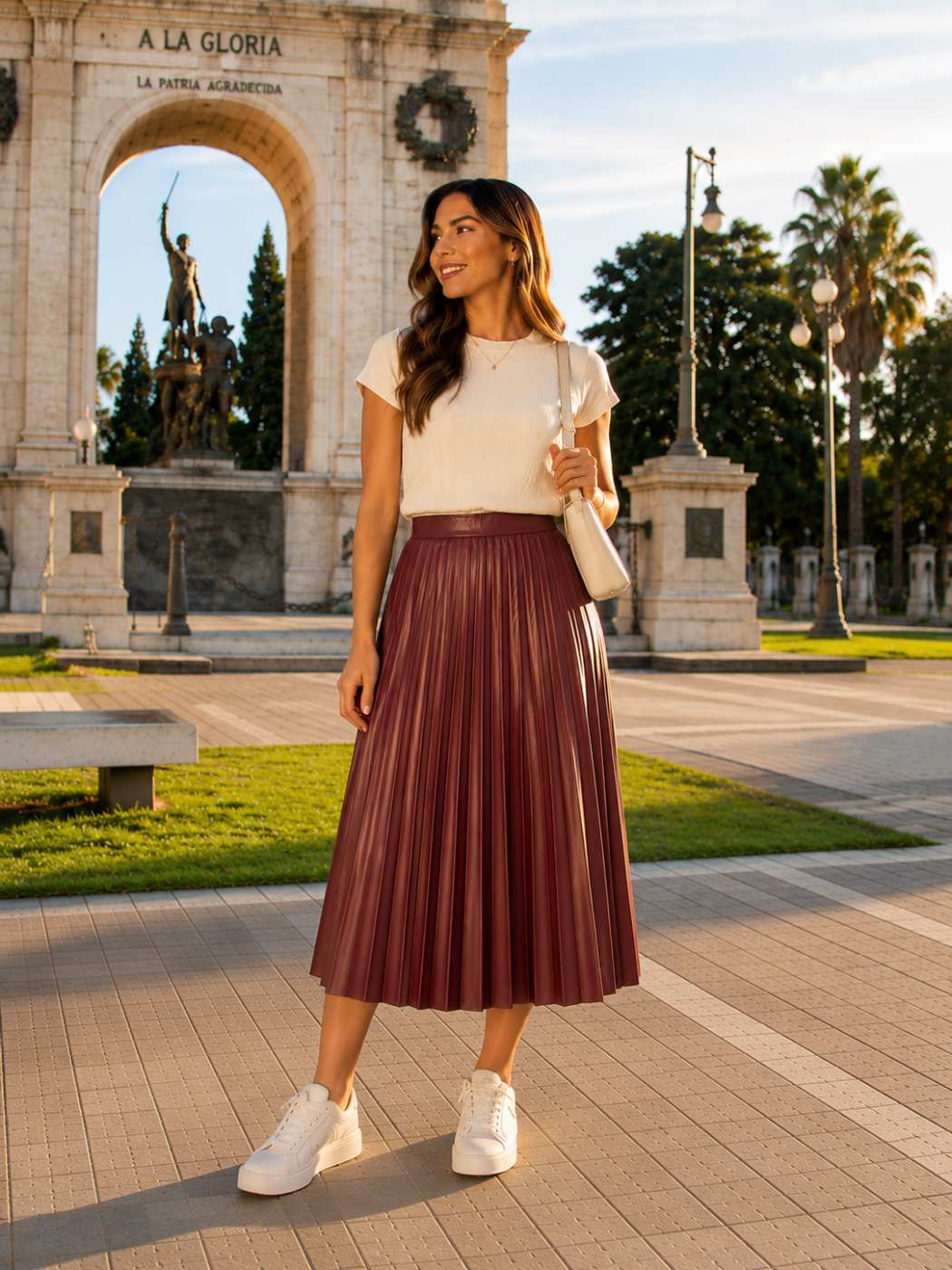 Imported Premium Rigid Pleated Eco-Leather Skirt